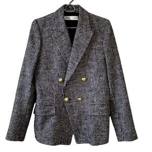 Zara Women’s Blazer Black White Houndstooth Size S Office Career Formal